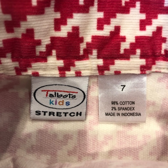 Talbots Kids Hot Pink & White Houndstooth Corduroy Skirt Preppy Gold Buttons - Picture 3 of 5